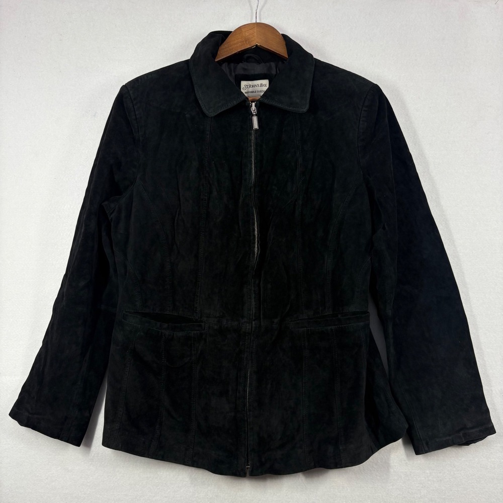 Suede Jacket Black Full Zip Washable Y2K 90s Women's Large‎ Grunge Retro Classic